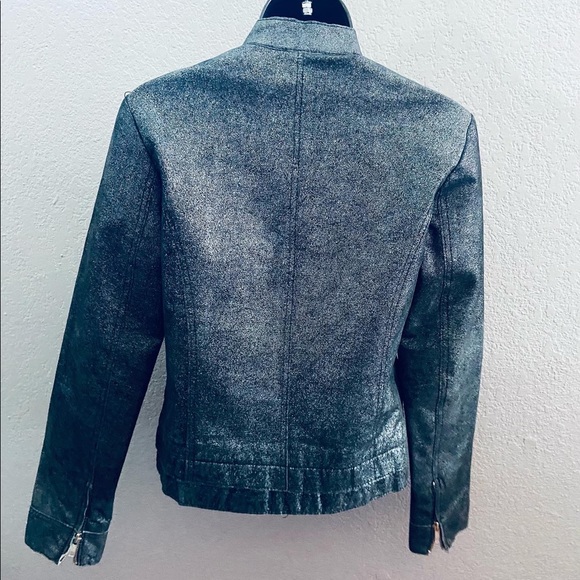 D2K Suede Leather blue/gray Shiny Metallic Moto Jacket - XS - Picture 2 of 5
